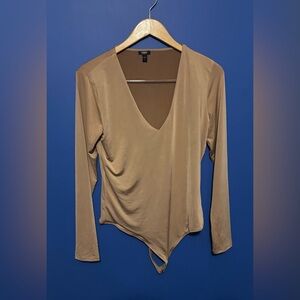 {Express} Camel V-Neck body contour bodysuit women's size L